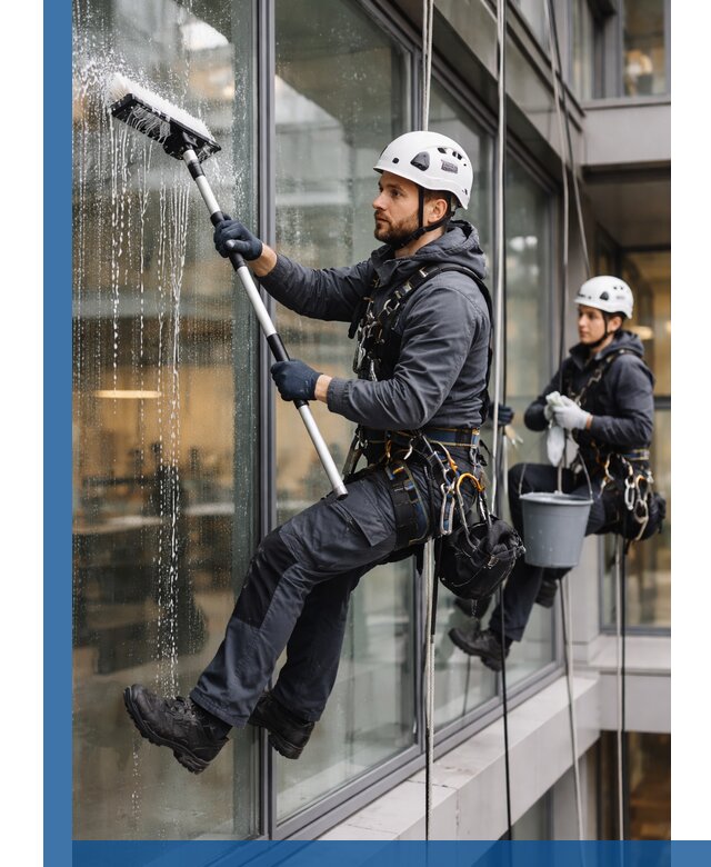 Профессиональная мойка витражей промышленными альпинистами в Дмитрах