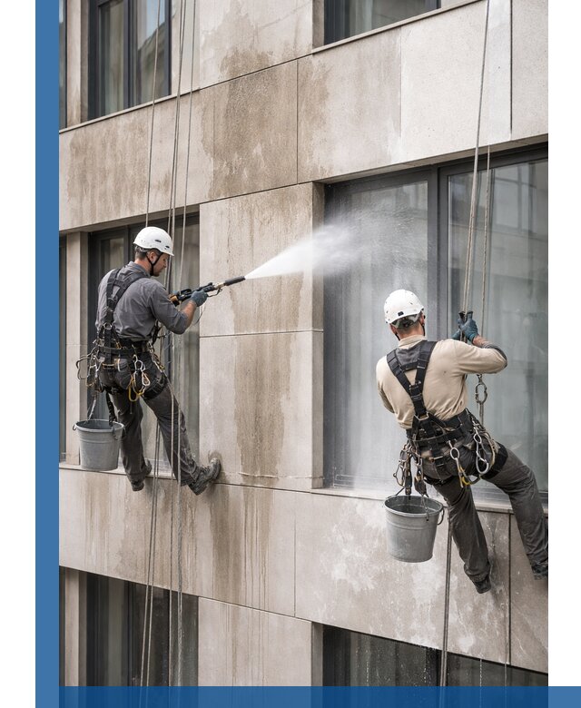 Послестроительная мойка фасада промышленным альпинизмом в Дмитрах