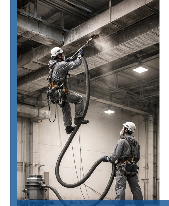 Обеспыливание потолочных конструкций в Дмитрах промышленным альпинизмом