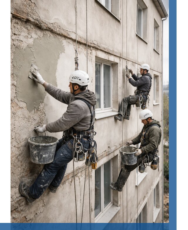 Ремонт штукатурного фасада в Дмитрах от 804 р. под ключ | ВЫСОТНИК-Дмв