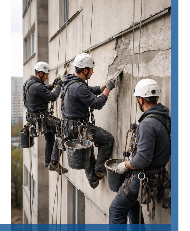 Ремонт бетонных элементов фасада в Дмитрах от 2680 р. | ВЫСОТНИК-Дмв