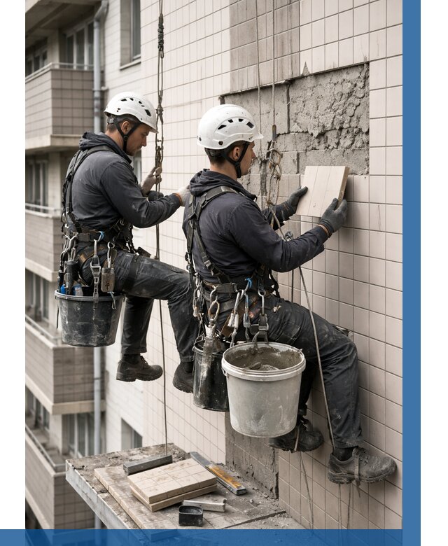 Ремонт облицовки фасада плиткой в Дмитрах от 1930 р. | ВЫСОТНИК-Дмв