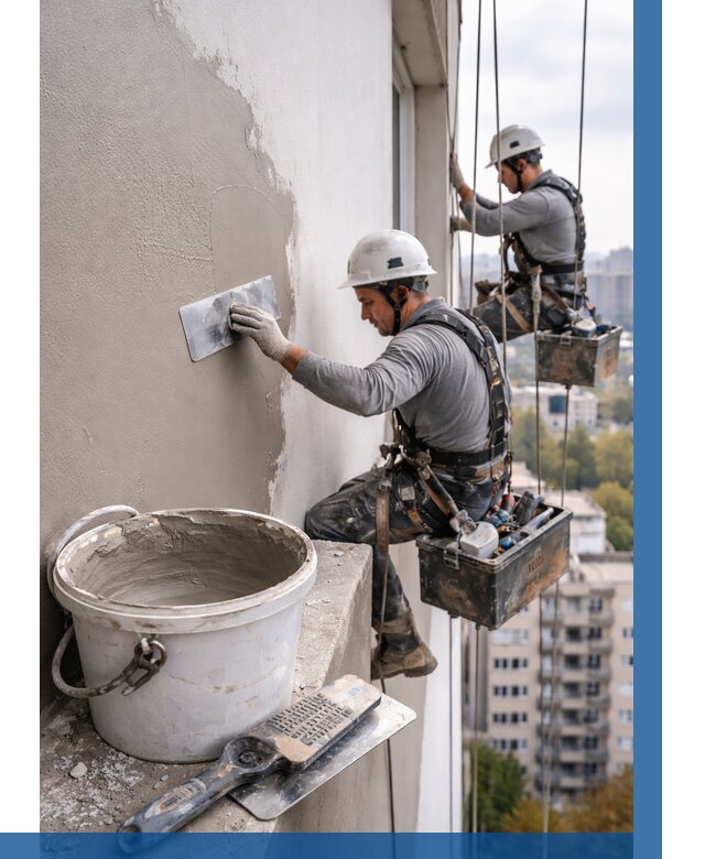 Шпаклевка фасада на высоте в Дмитрах от 750 р. | ВЫСОТНИК-Дмв