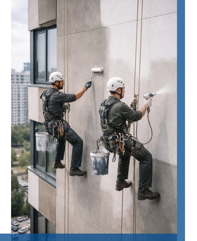 Покраска фасада альпинистами в Дмитрах от 322 р. | ВЫСОТНИК-Дмв