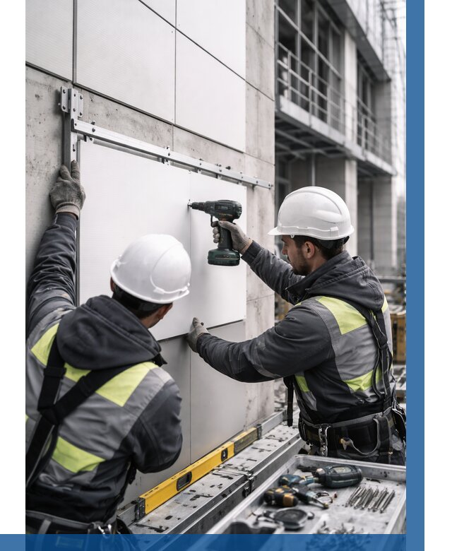 Монтаж композитных панелей фасада в Дмитрах от 2680 р. | ВЫСОТНИК-Дмв