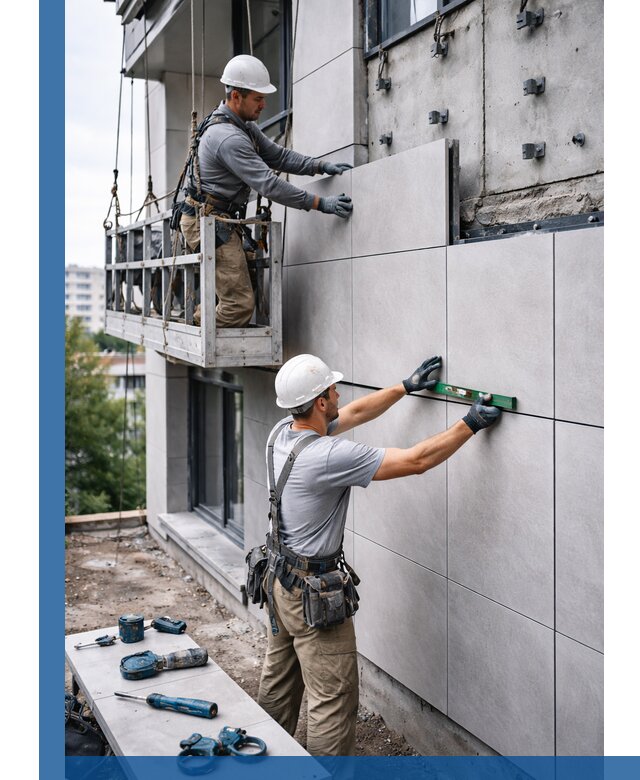 Монтаж керамогранита на фасад в Дмитрах под ключ с гарантией качества