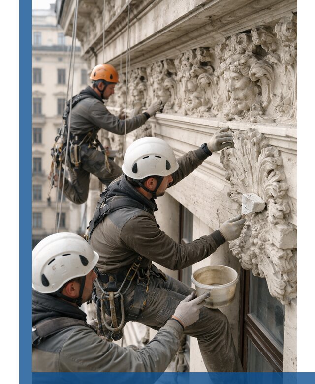 Реставрация фасадной лепнины с высотными работами в Дмитрах