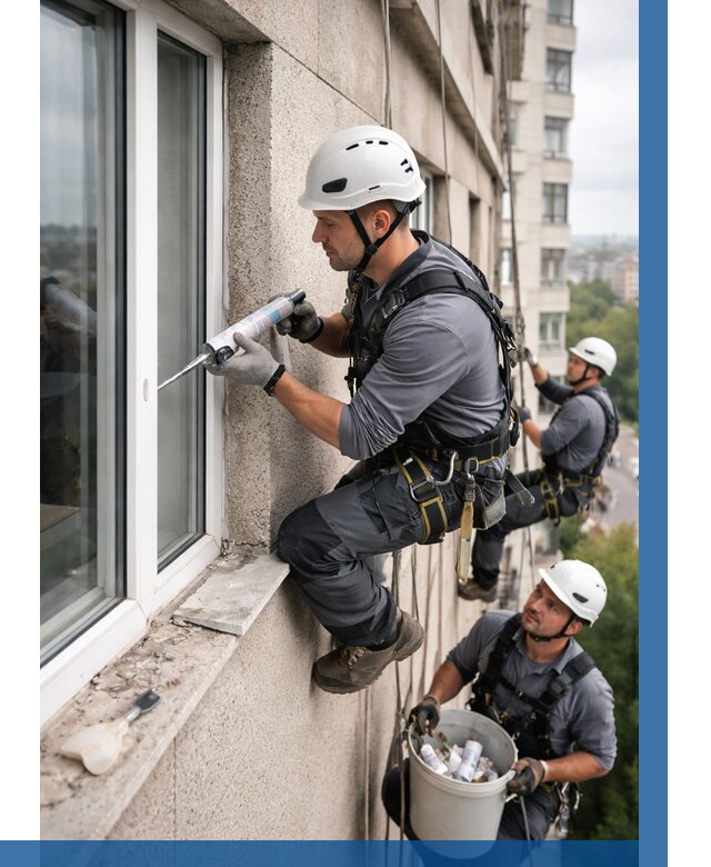 Герметизация оконных швов снаружи в Дмитрах от 1608 р. | ВЫСОТНИК-Дмв