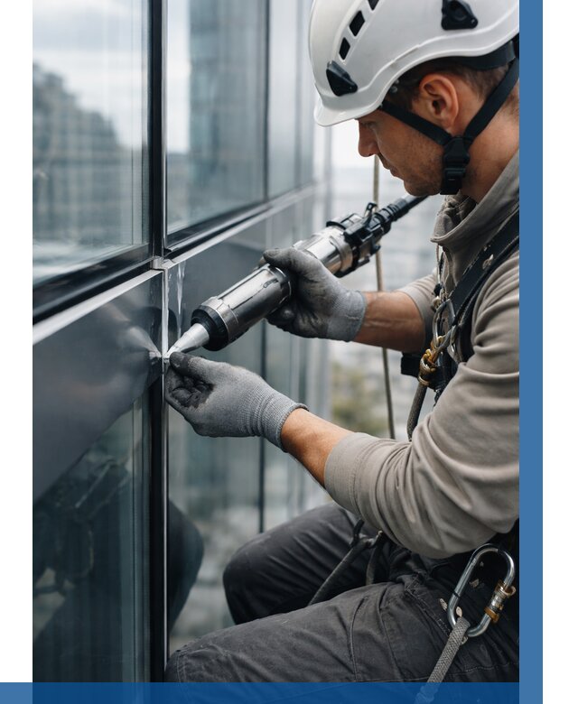 Герметизация стыков витража в Дмитрах от 1286 р. | ВЫСОТНИК-Дмв