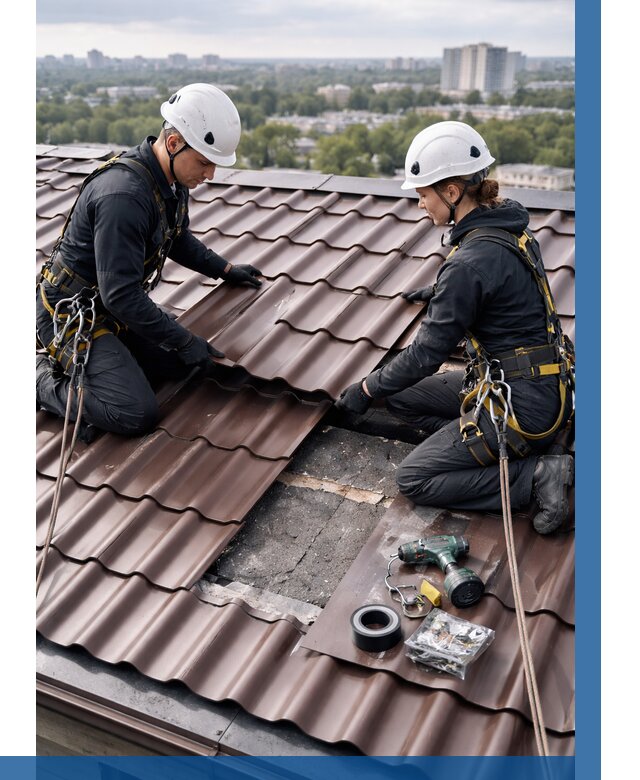 Ремонт металлочерепицы на крыше в Дмитрах от 965 р. | ВЫСОТНИК-Дмв