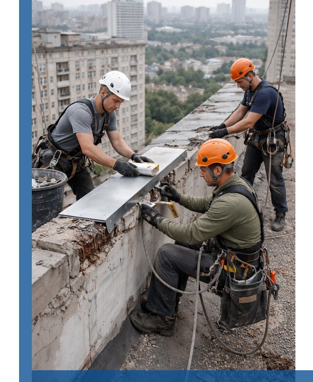 Ремонт парапета на кровле в Дмитрах, высотные работы с гарантией