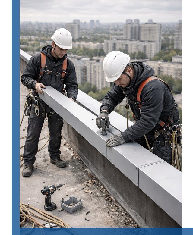 Монтаж парапетных крышек и ограждений кровли в Дмитрах