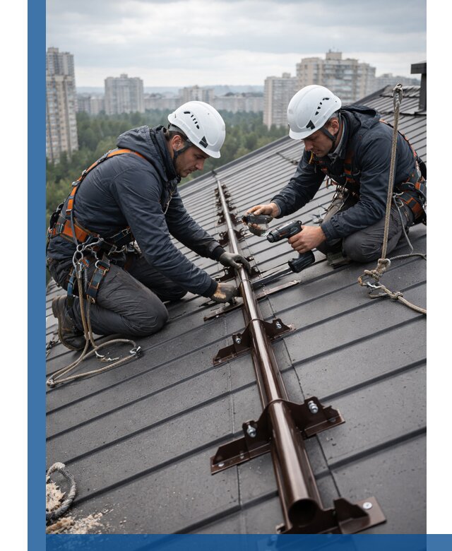 Монтаж снегозадержателей на кровле зданий в Дмитрах под ключ