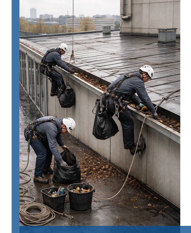 Очистка кровли по периметру в Дмитрах силами промышленных альпинистов