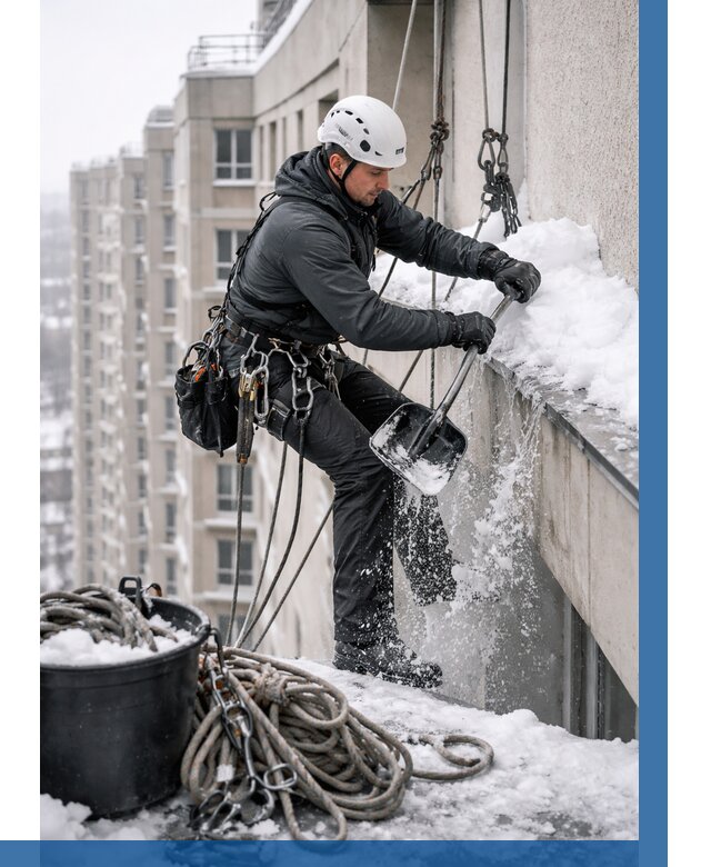 Очистка карнизов от снега в Дмитрах от 322 р. | ВЫСОТНИК-Дмв