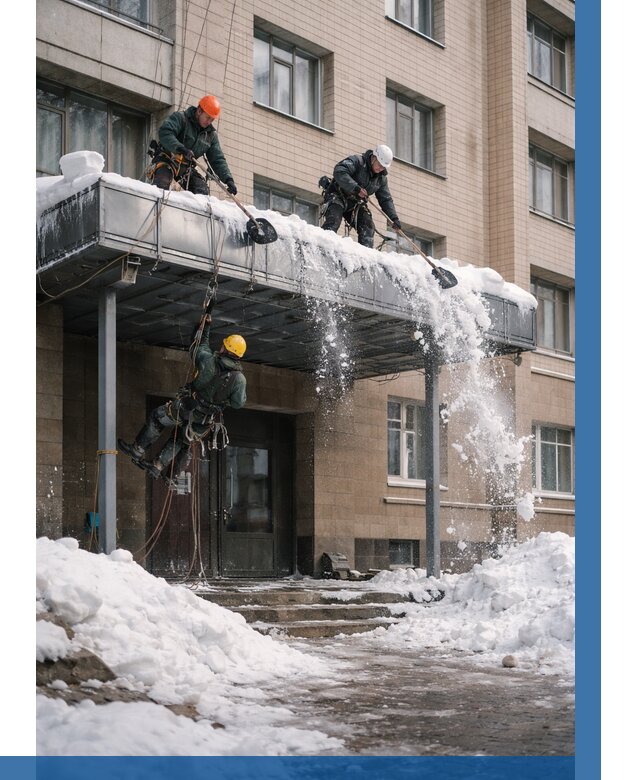 Очистка козырьков от снега в Дмитрах от 3752 р. | ВЫСОТНИК-Дмв