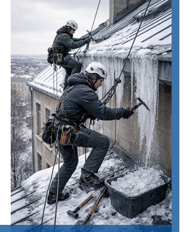 Удаление наледи с кровли в Дмитрах от 5896 р. | ВЫСОТНИК-Дмв