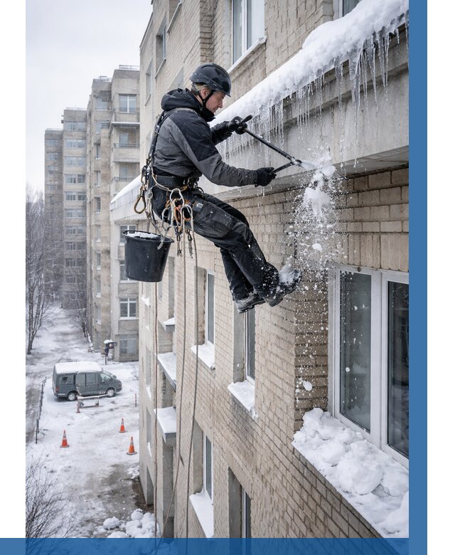 Удаление наледи с карнизов в Дмитрах от 375 р. | ВЫСОТНИК-Дмв