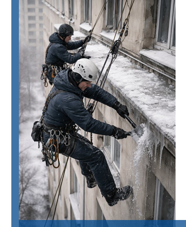 Удаление наледи и сосулек с карнизов в Дмитрах профессионально