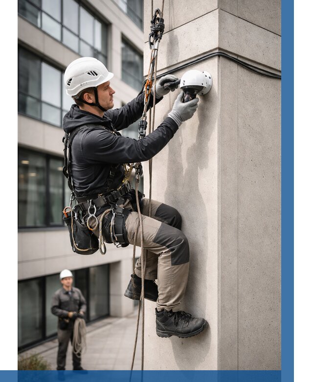 Монтаж камер видеонаблюдения на фасаде в Дмитрах от 9112 р.-ВЫСОТНИК-Дмв