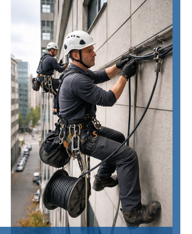 Прокладка кабеля по фасаду в Дмитрах от 375 р. | ВЫСОТНИК-Дмв