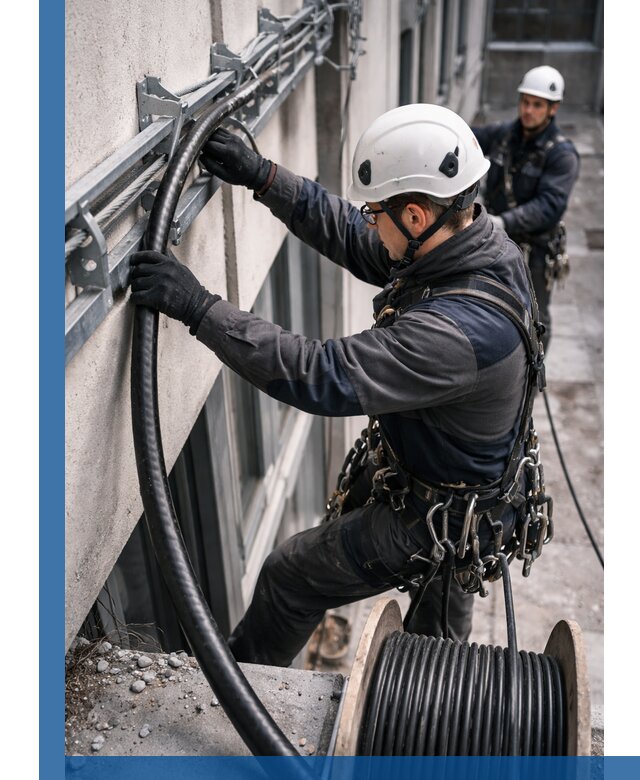 Протяжка кабеля питания на высоте в Дмитрах с гарантией безопасности и качества