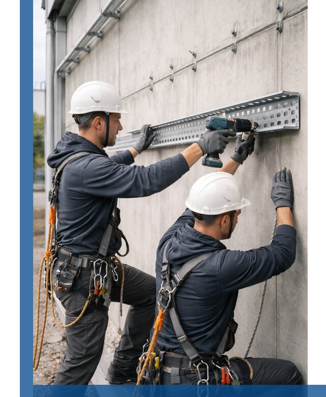 Монтаж кабельных лотков на фасаде зданий в Дмитрах с гарантией