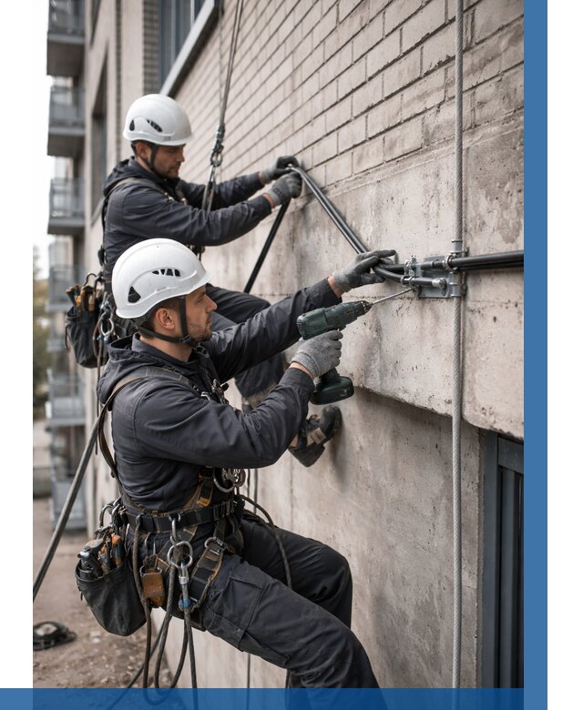 Крепление кабеля на фасаде в Дмитрах от 375 р. | ВЫСОТНИК-Дмв