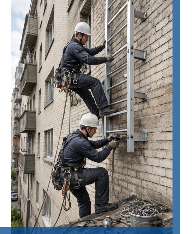 Монтаж пожарной лестницы в Дмитрах от 26800 р заказать у ВЫСОТНИК-Дмв
