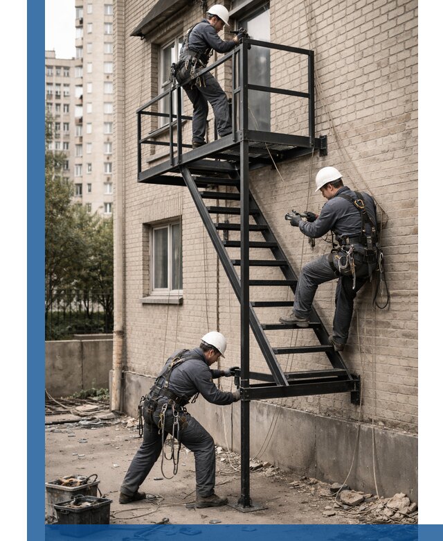 Монтаж пожарной лестницы в Дмитрах, установка и крепление