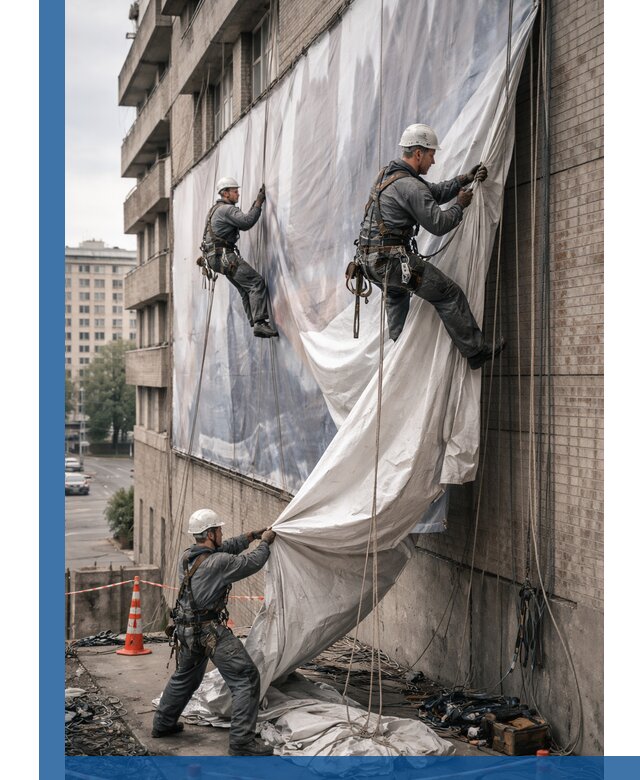 Демонтаж баннеров с фасада в Дмитрах оперативно и безопасно