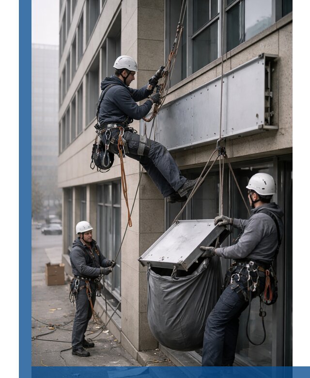 Демонтаж рекламной вывески с высотными работами в Дмитрах