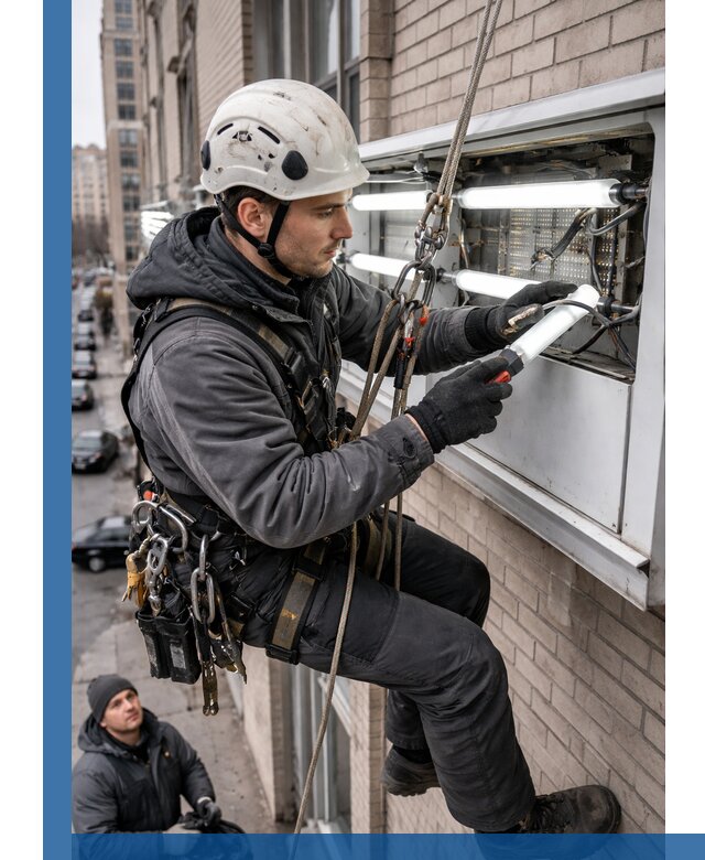 Профессиональная замена ламп в наружной вывеске в Дмитрах