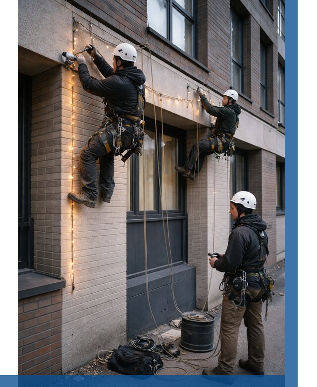 Монтаж гирлянд на фасаде в Дмитрах от 3752 р. | ВЫСОТНИК-Дмв