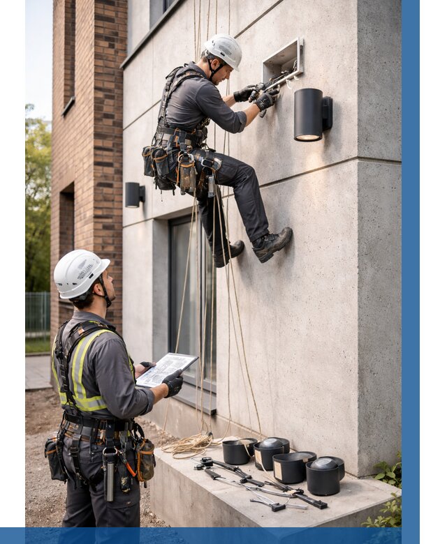 Монтаж фасадного освещения в Дмитрах от 2680 р. | ВЫСОТНИК-Дмв