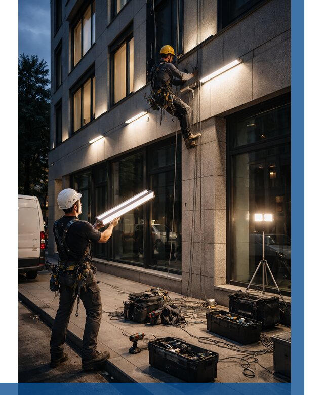 Монтаж архитектурной подсветки здания в Дмитрах от 2680 р.|ВЫСОТНИК-Дмв