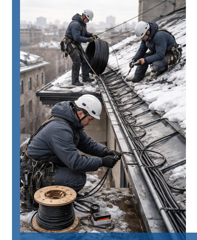 Монтаж греющего кабеля на кровле в Дмитрах под ключ