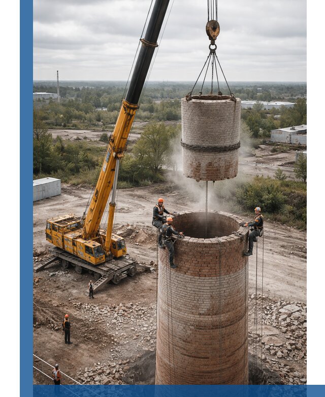 Демонтаж дымовой трубы в Дмитрах с гарантиями безопасности
