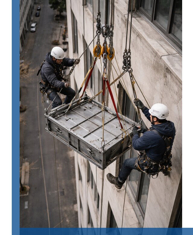 Спуск и подъем грузов по фасаду в Дмитрах для зданий