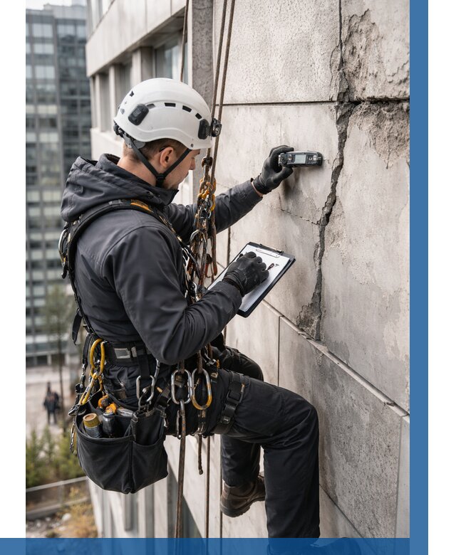 Обследование фасада альпинистами в Дмитрах от 129 р. | ВЫСОТНИК-Дмв