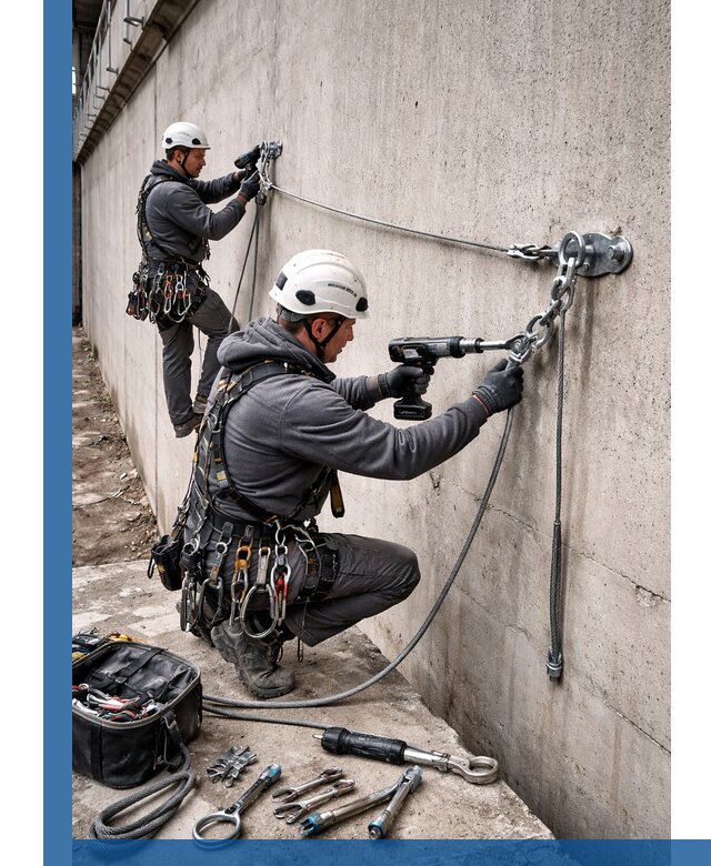 Монтаж анкерных линий высотной безопасности в Дмитрах